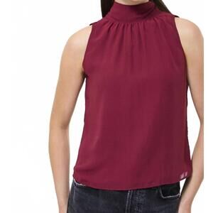 NEW FRENCH CONNECTION marina chiffon sleeveless bow top in cabernet